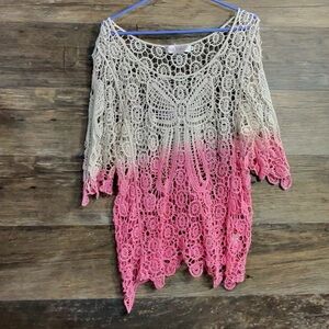 Aqua Blu Cream and Pink Lace Blouse